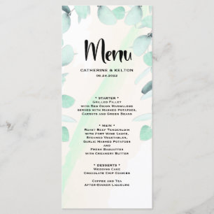 Eucalyptus Watercolor Elegant Greenery Wedding Menu