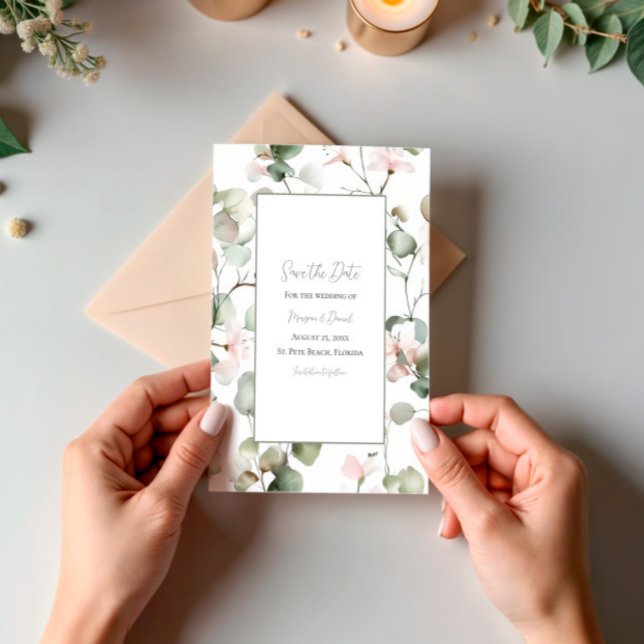Eucalyptus Watercolor Flat Save The Date Card (Creator Uploaded)