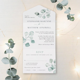 Eucalyptus Watercolor Foliage Botanical Wedding All In One Invitation
