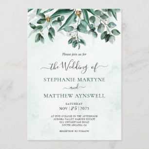 Eucalyptus Watercolor Foliage Wedding Invitation