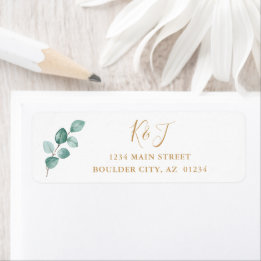 Eucalyptus Watercolor Gold Monogram Return Address