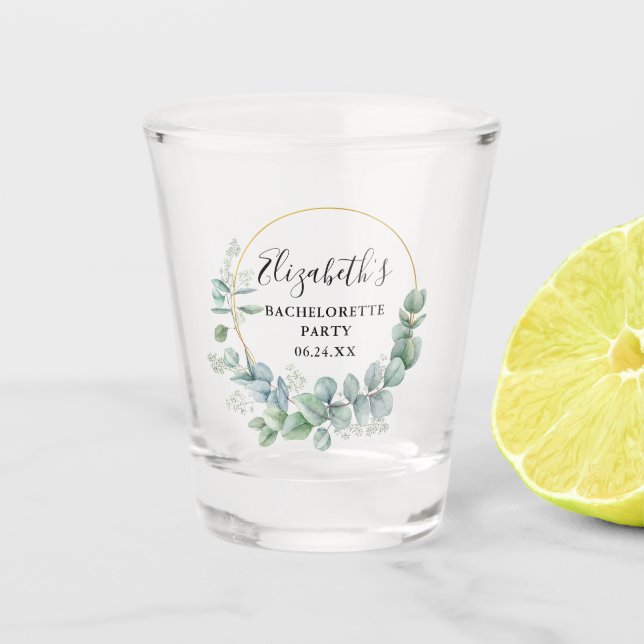 Eucalyptus Watercolor Greenery Bachelorette Party Shot Glass (Front)