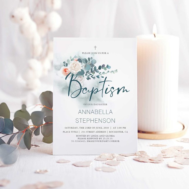 Eucalyptus | Watercolor Greenery Baptism Party Invitation (Baptism Eucalyptus Greenery Invitations)