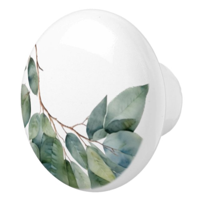Eucalyptus watercolor greenery botanical ceramic knob (Right)