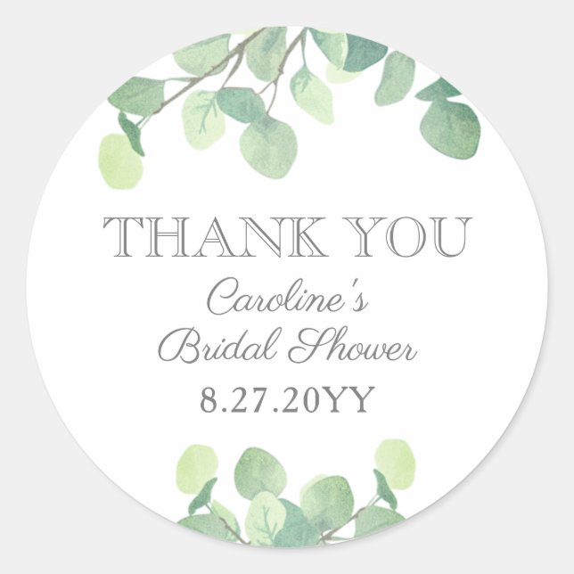 Eucalyptus Watercolor Greenery Bridal Shower Classic Round Sticker (Front)