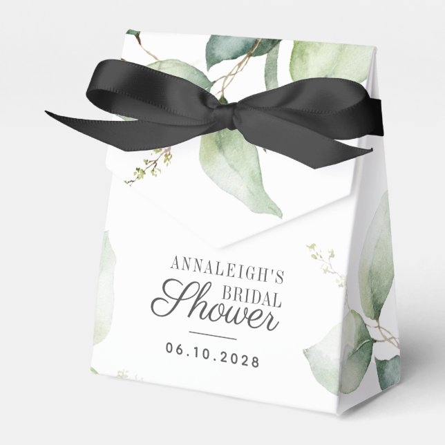 Eucalyptus Watercolor Greenery Bridal Shower Favor Box (Front Side)