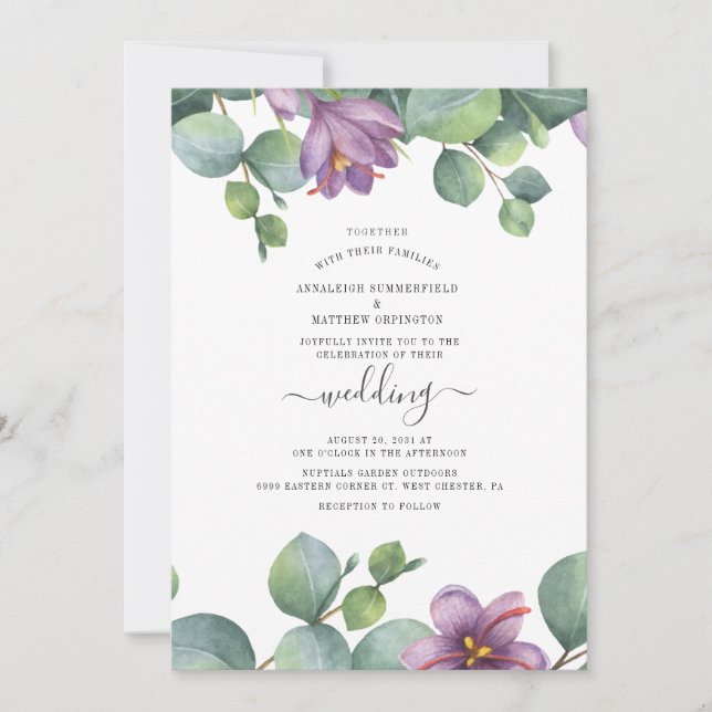 Eucalyptus Watercolor Greenery Wedding Invitation (Front)