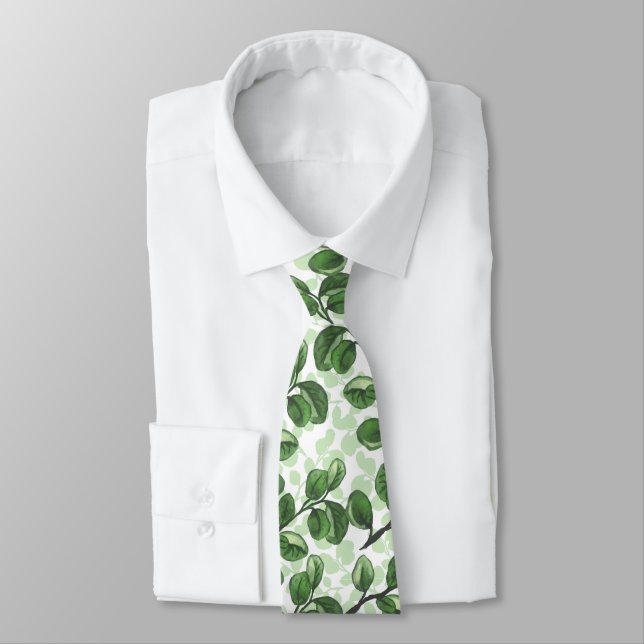 Eucalyptus watercolor leaves  tie (Tied)