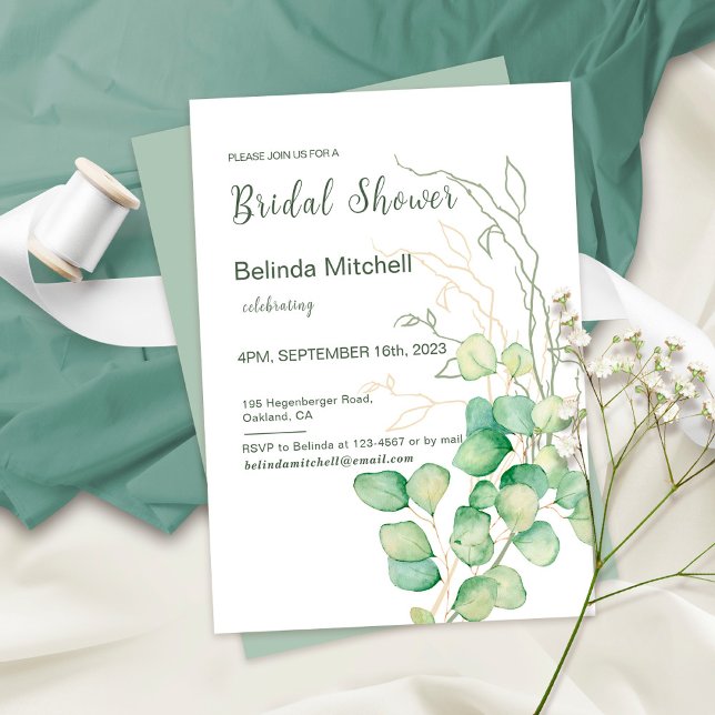 Eucalyptus Watercolor Minimalist Bridal Shower Invitation (Creator Uploaded)