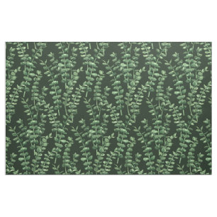 Eucalyptus watercolor pattern on dark green fabric