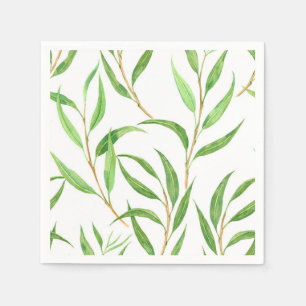 Eucalyptus watercolor pattern on white napkin