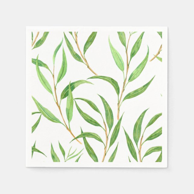 Eucalyptus watercolor pattern on white napkin (Front)
