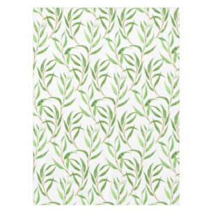 Eucalyptus watercolor pattern on white tablecloth