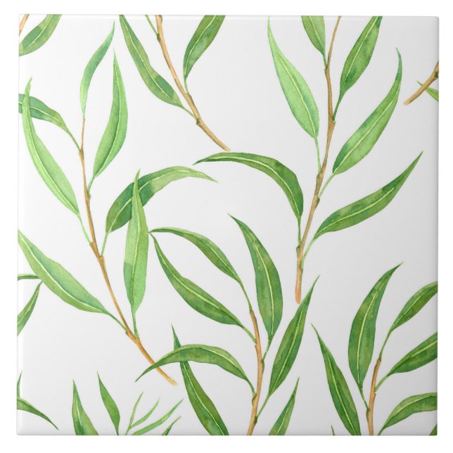 Eucalyptus watercolor pattern on white tile (Front)