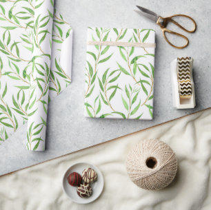 Eucalyptus watercolor pattern on white wrapping pa paper