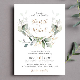 Eucalyptus Watercolor Photo QR Code Wedding Invitation