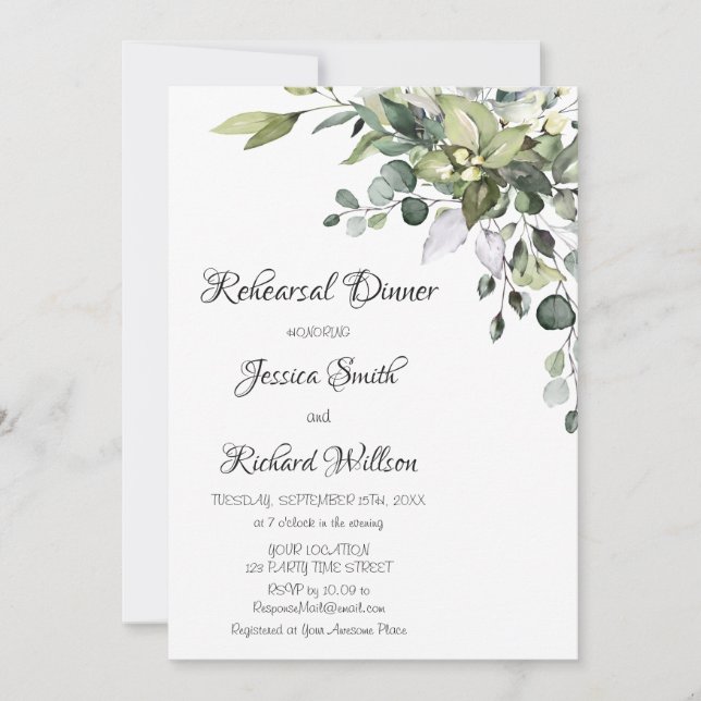 Eucalyptus Watercolor Rehearsal Dinner Invitation (Front)