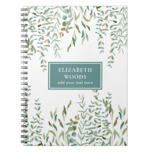 Eucalyptus-Watercolor Rustic Leaves Personalized   Notebook