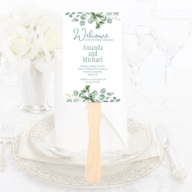 Eucalyptus Watercolor Sage Emerald Green Program Hand Fan (Creator Uploaded)