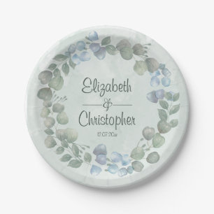 Eucalyptus Watercolor Sage Green Dusty blue Paper Plate