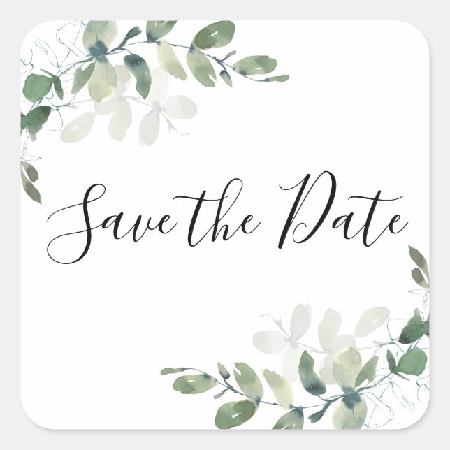 Eucalyptus Watercolor Save The Date Square Sticker (Front)