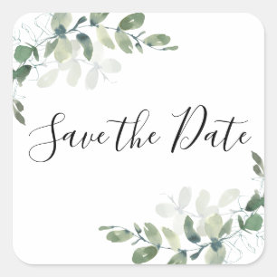 Eucalyptus Watercolor Save The Date Square Sticker