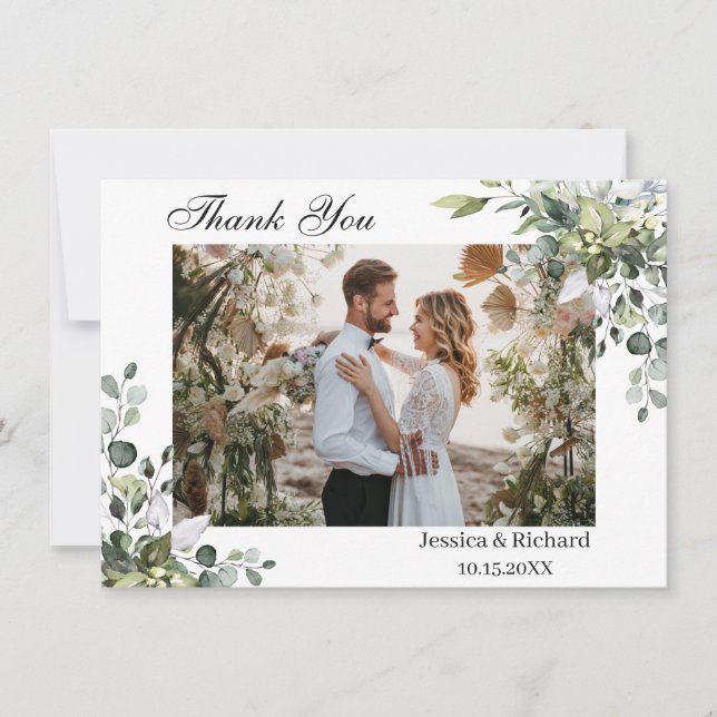 Eucalyptus Watercolor Thank You PHOTO Card (Front)