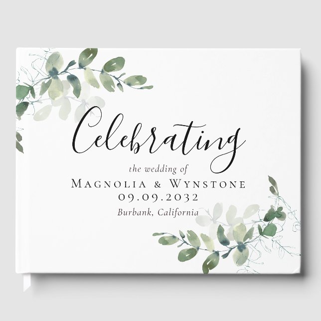 Eucalyptus Watercolor Wedding Guest Book (Front)