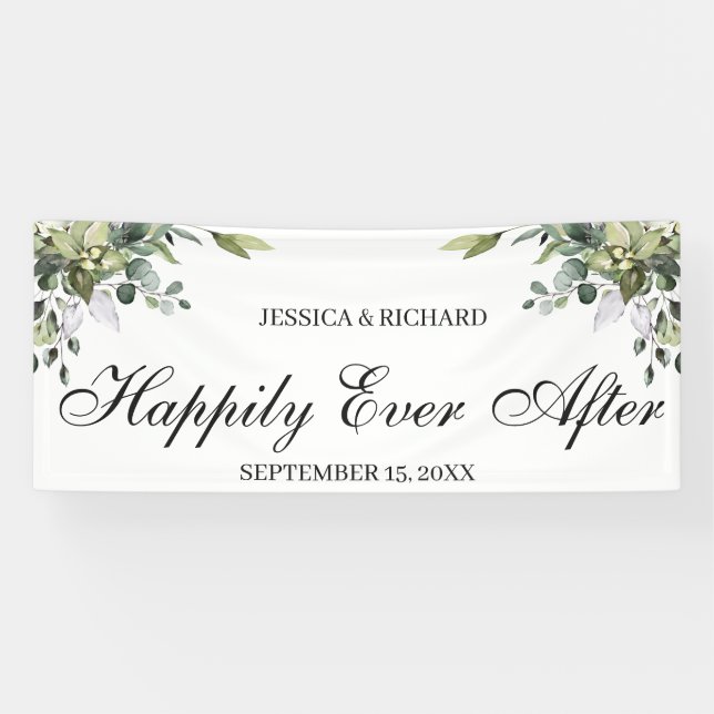 Eucalyptus Watercolor Wedding Sign Banner (Horizontal)