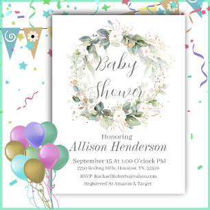Eucalyptus Watercolor Wreath Baby  Shower  Invitation