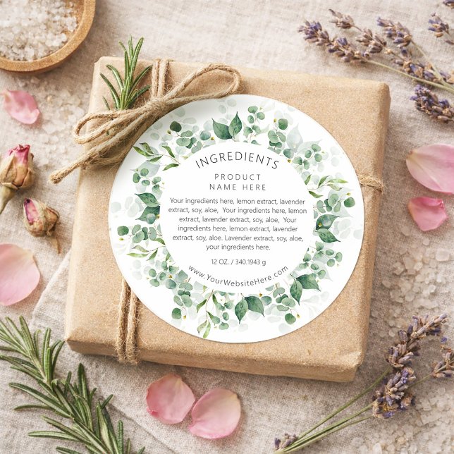 Eucalyptus Watercolor Wreath Ingredients Labels (Eucalyptus Watercolor Wreath Ingredients Labels)