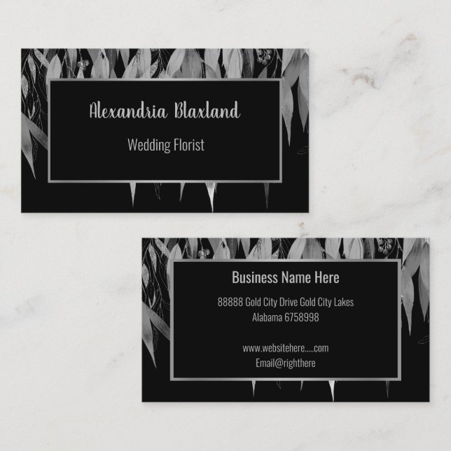 EUCALYPTUS WATERFALL SILVER BLACK BUSINESS CARD (Front/Back)