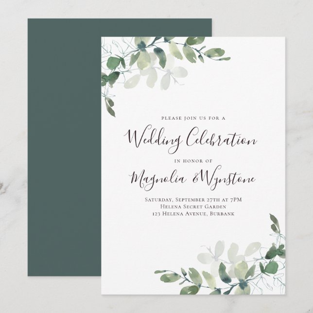 Eucalyptus Wedding Celebration Reception Invitation (Front/Back)