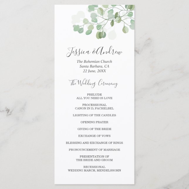 Eucalyptus Wedding Ceremony Program Foliage (Front)
