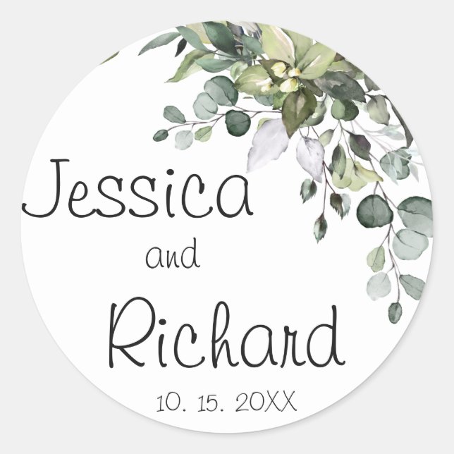 Eucalyptus Wedding  classic round sticker (Front)