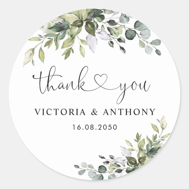 Eucalyptus Wedding Classic Round Sticker (Front)