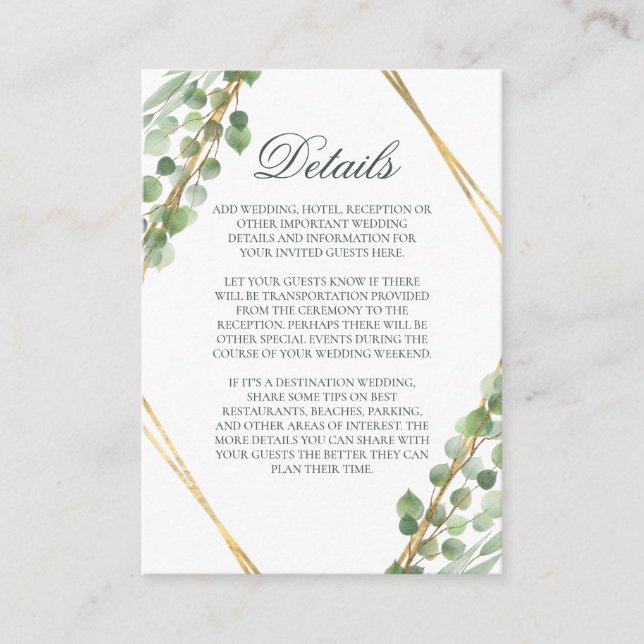 Eucalyptus Wedding Details Enclosure Card (Front)