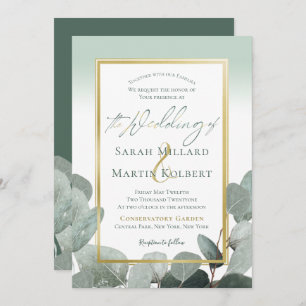 Eucalyptus wedding dusty blue greenery wedding invitation