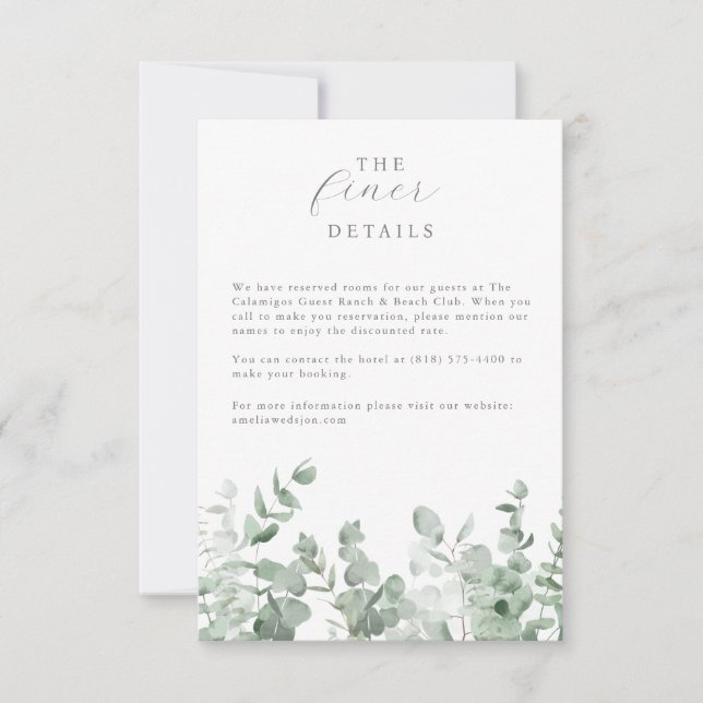 Eucalyptus Wedding Enclosure Details Card (Front)