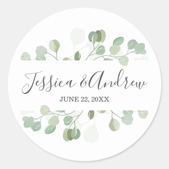 Eucalyptus Wedding Envelope Seal Elegant Sticker (Front)