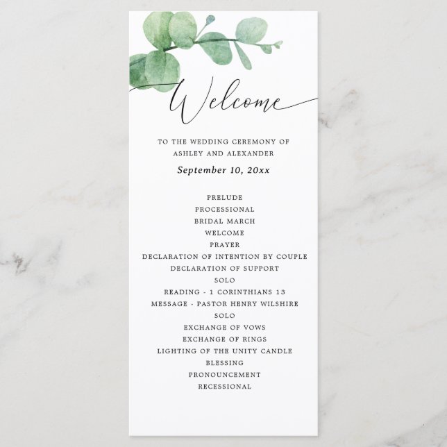 Eucalyptus Wedding | Greenery Botanical Ceremony Program (Front)