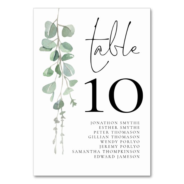 Eucalyptus Wedding Guest Names 3.5x5 Table Number (Front)