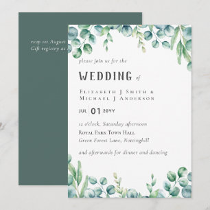 Eucalyptus Wedding Invitation Budget Greenery Leaf