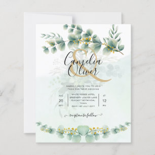Eucalyptus Wedding Invitation Modern Greenery Gold