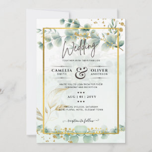 Eucalyptus Wedding Invitation Modern Greenery Gold