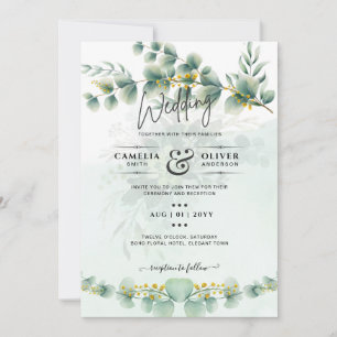 Eucalyptus Wedding Invitation Modern Greenery Gold