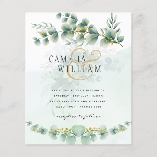 Eucalyptus Wedding Invitation Modern Greenery Gold Flyer (Front)