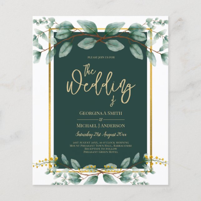 Eucalyptus Wedding Invitations Emerald Green Gold Flyer (Front)