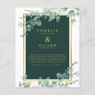 Eucalyptus Wedding Invitations Emerald Green Gold Flyer