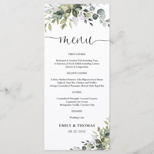 Eucalyptus Wedding Menu (Front)
